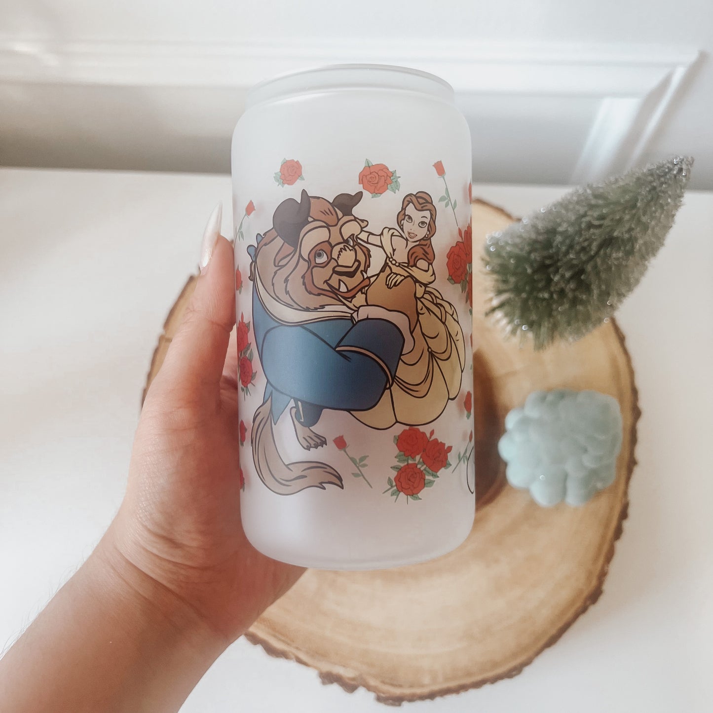 Beauty & Beast Frosted Glass Cup