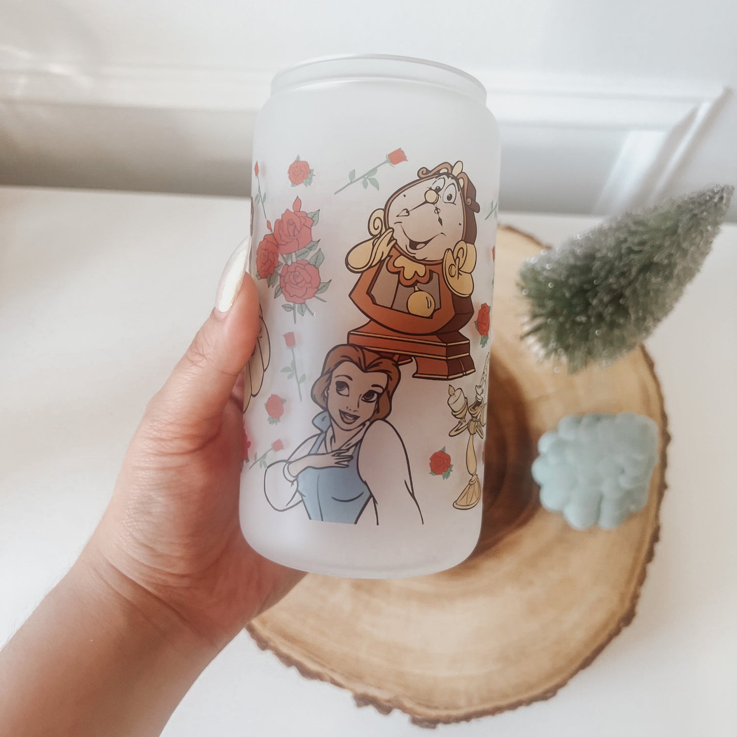 Beauty & Beast Frosted Glass Cup