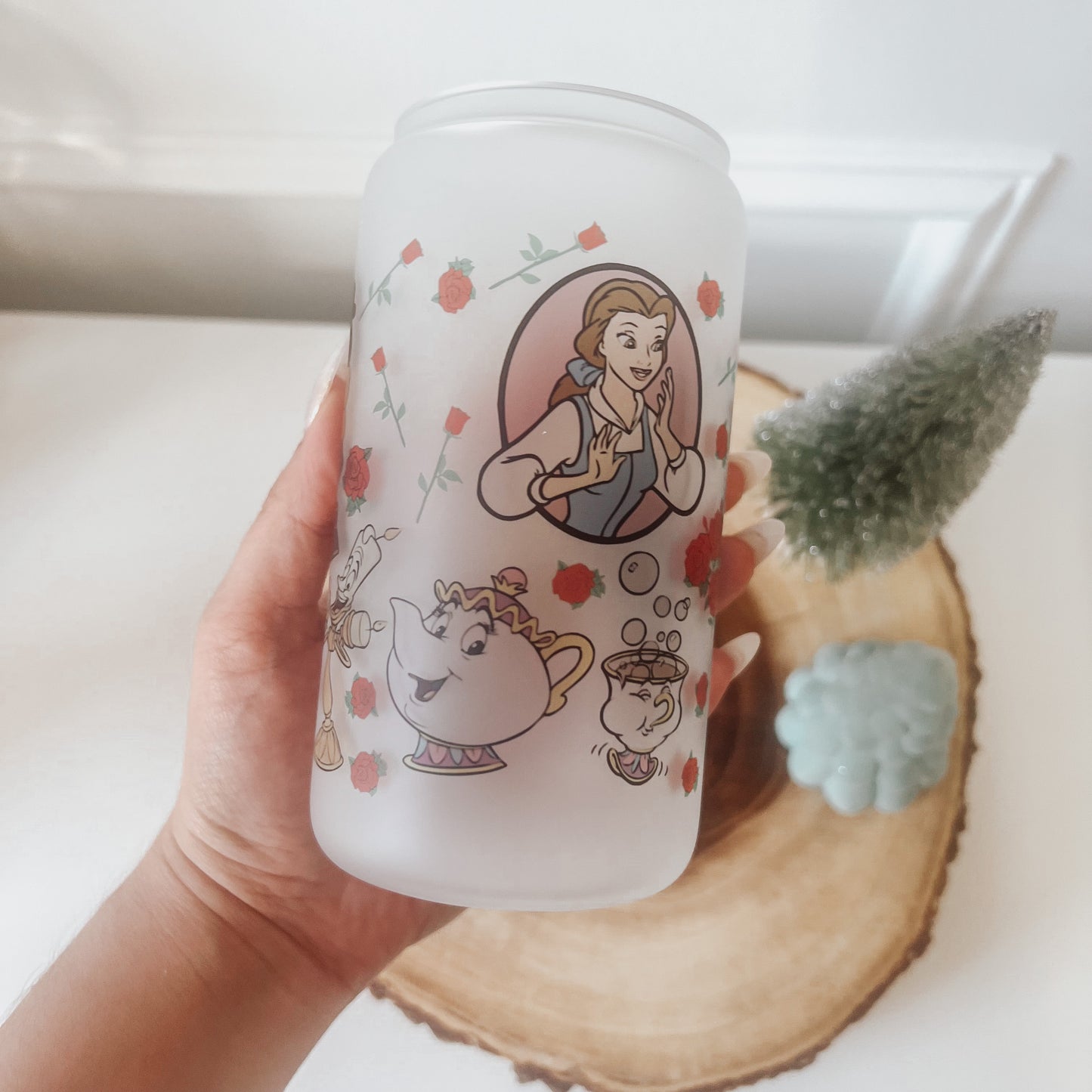 Beauty & Beast Frosted Glass Cup